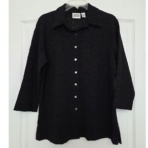 Chico's Black Stretch Lace 3/4 Sleeve Button-up Blouse‎ Sz 2/L Goth Whimsygoth